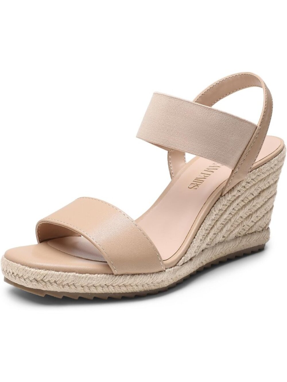 Dream Pairs Women's Nude Pu Open Toe Elastic Ankle Strap Wedge Platform Sandals
